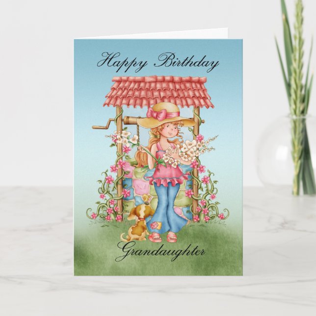 Tarjeta Nieta Cute Chica Y Deseando Un Buen Cumpleaños (Anverso)