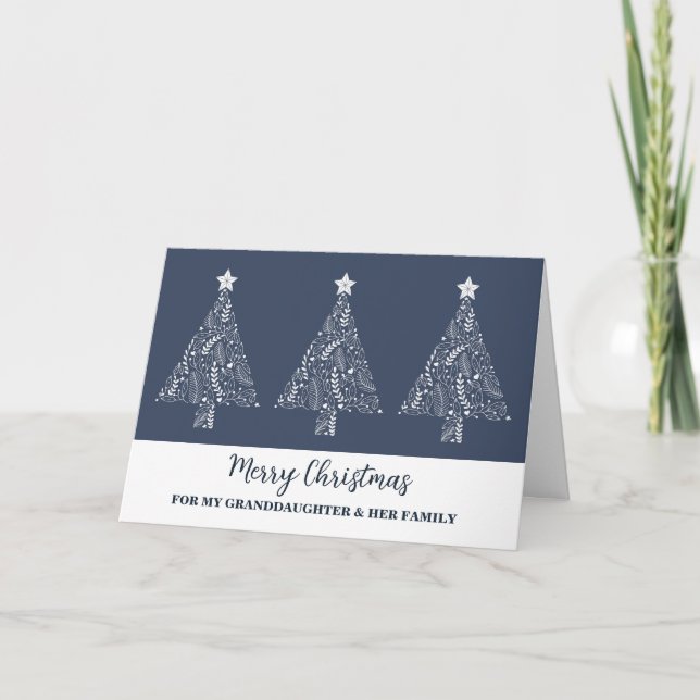 Tarjeta Nieta de árboles modernos y Navidades familiares (Anverso)