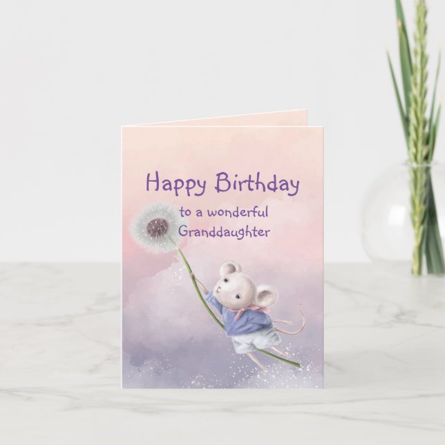 Tarjeta Nieta de cumpleaños Fantasy Mouse Dandelion (Anverso)