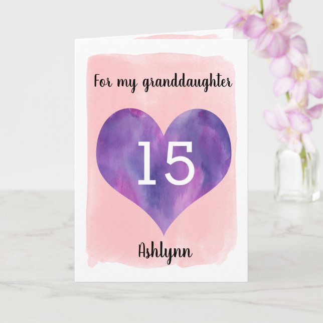Tarjeta Nieta de cumpleaños número 15 rosa y morada (Orquídea)