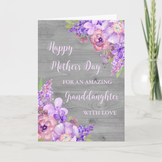 Tarjeta Nieta de flores moradas feliz día de la madre (Anverso)