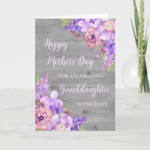 Tarjeta Nieta de flores moradas feliz día de la madre