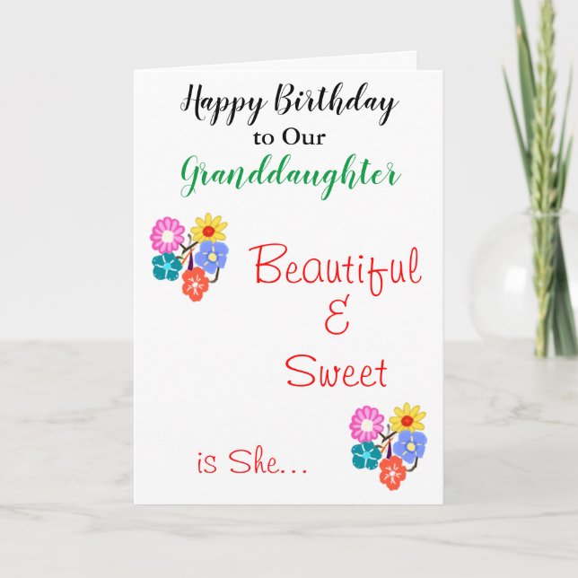 Tarjeta Nieta de nacimiento Bonito Flores (Anverso)