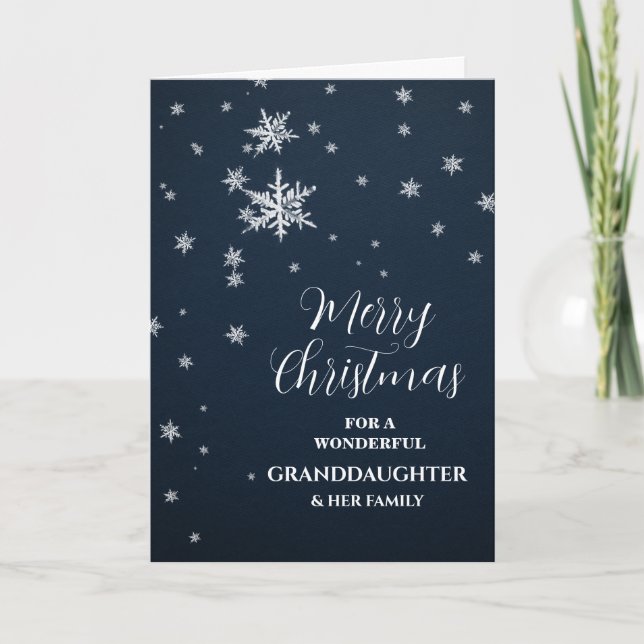 Tarjeta Nieta de nieve moderna y Navidades familiares (Anverso)