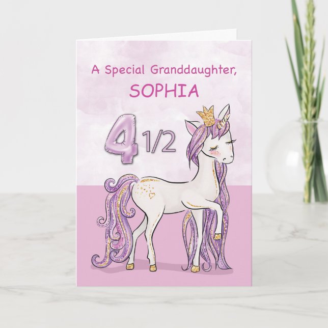 Tarjeta Nieta de nombre personalizado 4 y medio cumpleaños (Anverso)