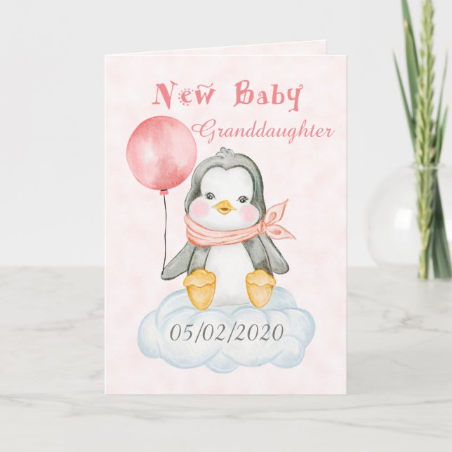 Tarjeta Nieta de recién nacido pingüino personalizada (Anverso)