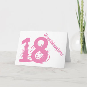 Tarjeta Nieta, décimo octavo cumpleaños, blanco y rosa