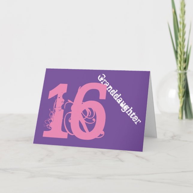 Tarjeta Nieta, décimosexto cumpleaños, blanco, rosa, (Anverso)