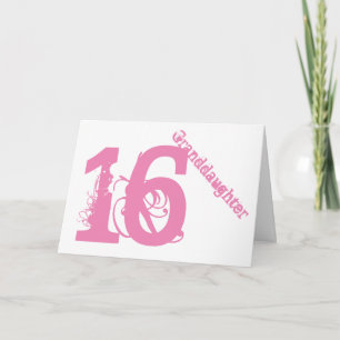 Tarjeta Nieta, décimosexto cumpleaños, blanco y rosa