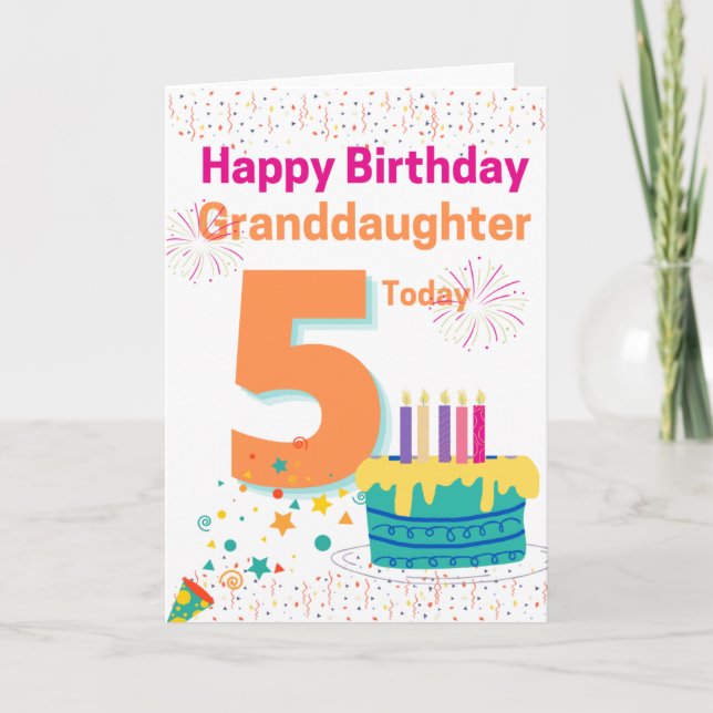 Tarjeta Nieta feliz cumpleaños - 5 hoy (Anverso)