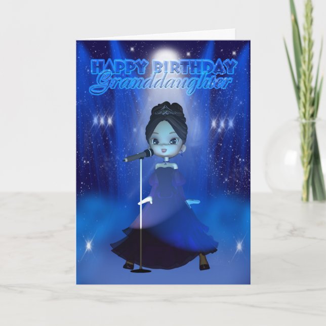 Tarjeta Nieta Feliz cumpleaños cantando Deva Cute Car (Anverso)