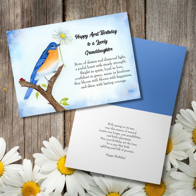 Tarjeta Nieta Feliz cumpleaños de abril con pájaro azul (Subido por el creador)