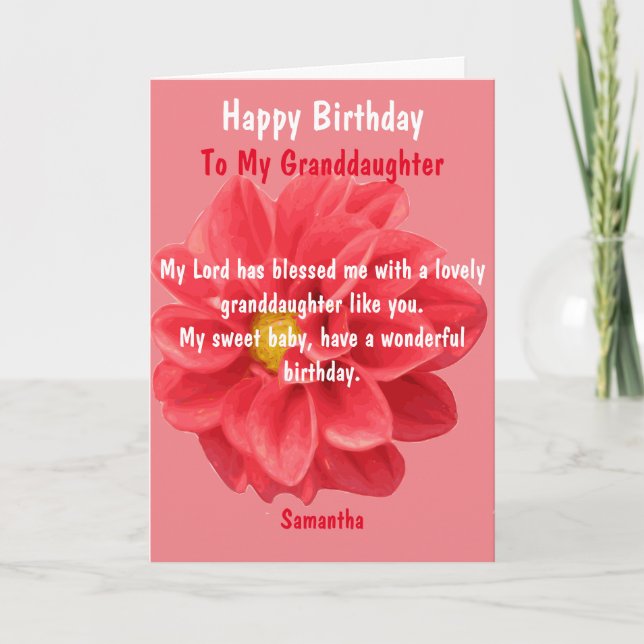 Tarjeta Nieta feliz cumpleaños feliz de la flor Dahlia roj (Anverso)