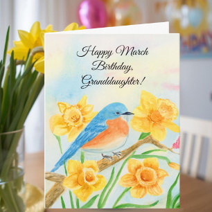 Tarjeta Nieta Feliz Cumpleaños Marzo Pájaro Azul