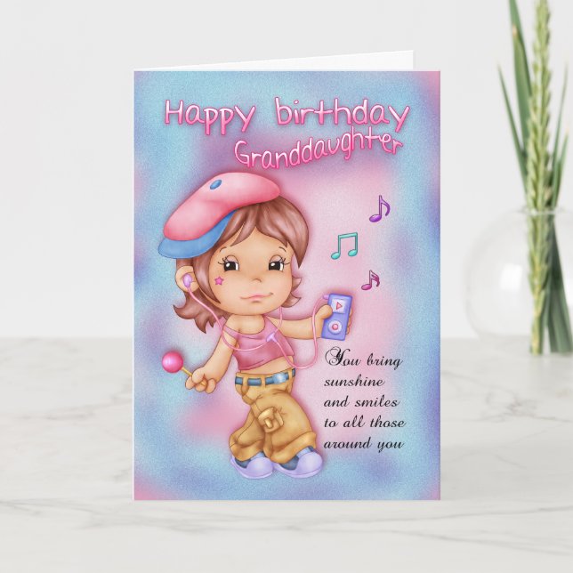 Tarjeta Nieta Feliz Cumpleaños Rosa Y Azul - Pequeña (Anverso)
