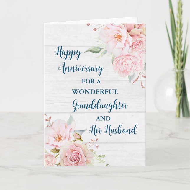 Tarjeta Nieta floral y aniversario de su marido (Anverso)