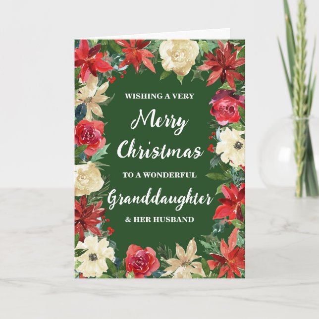 Tarjeta Nieta floral y su marido Feliz Navidad (Anverso)