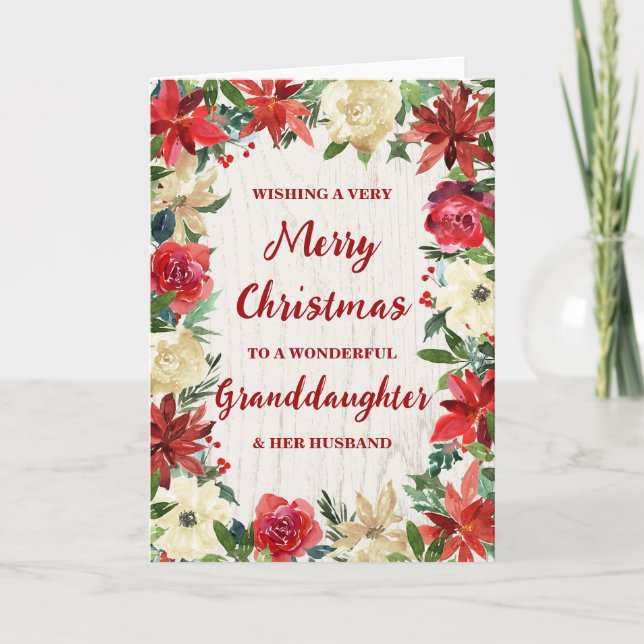 Tarjeta Nieta floral y sus Navidades marido (Anverso)