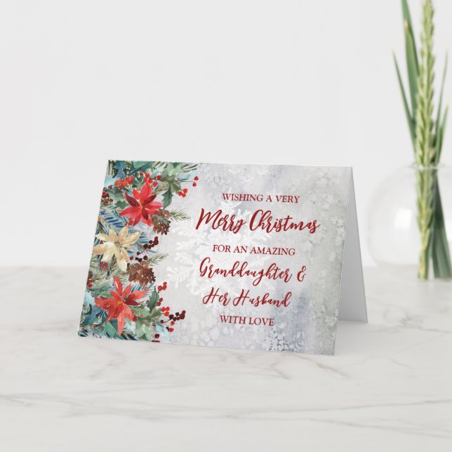 Tarjeta Nieta floral y sus Navidades marido (Anverso)