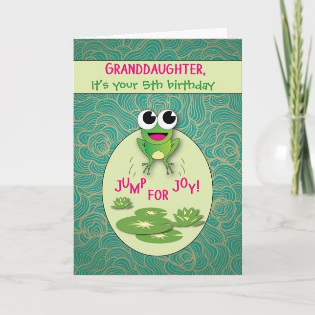 Tarjeta Nieta Frog Personalizado Edad Cumpleaños, Salta pa (Anverso)