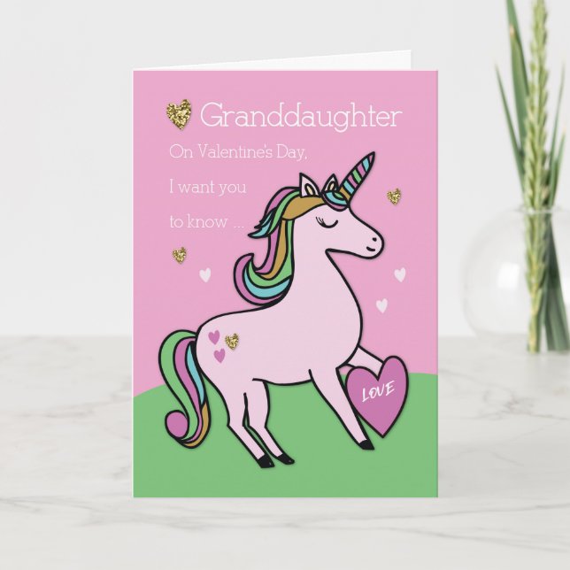 Tarjeta Nieta Magia Unicornio El día de San Valentín (Anverso)