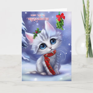 Tarjeta Nieta Navidades Holiday Cute Cat Mistletoe
