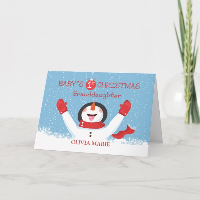 Tarjeta Nieta Nombre Navidades Snowman (Anverso)
