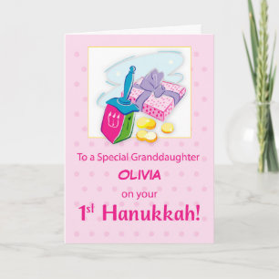 Tarjeta Nieta Primera Hanukkah Rosa Dreidel