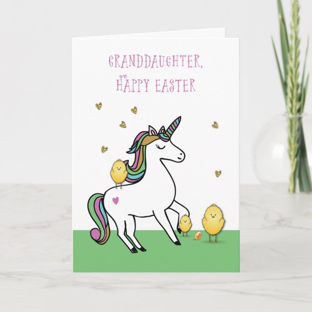 Tarjeta Nieta Unicornio desea Pascua con chicles (Anverso)