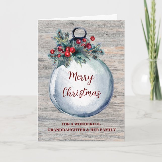 Tarjeta Nieta y Navidades de familia Rustic Wood (Anverso)