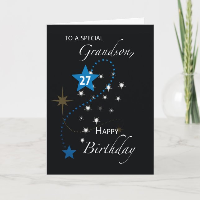Tarjeta Nieto 27 Estrella de Cumpleaños Inspirador Negro (Anverso)