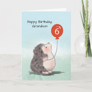 Tarjeta Nieto 6 cumpleaños Cute Hedgehog con globo