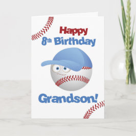 Tarjeta Nieto 8.º cumpleaños Cara divertida de béisbol