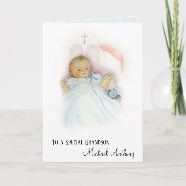 Tarjeta Nieto bautismal niño Christening Blessing (Anverso)