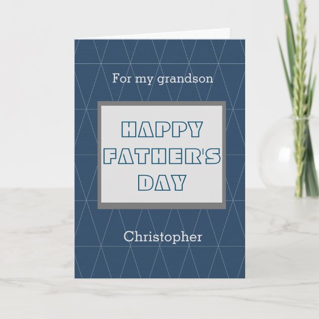 Tarjeta Nieto del Día del Padre Feliz Azul y Gris (Anverso)