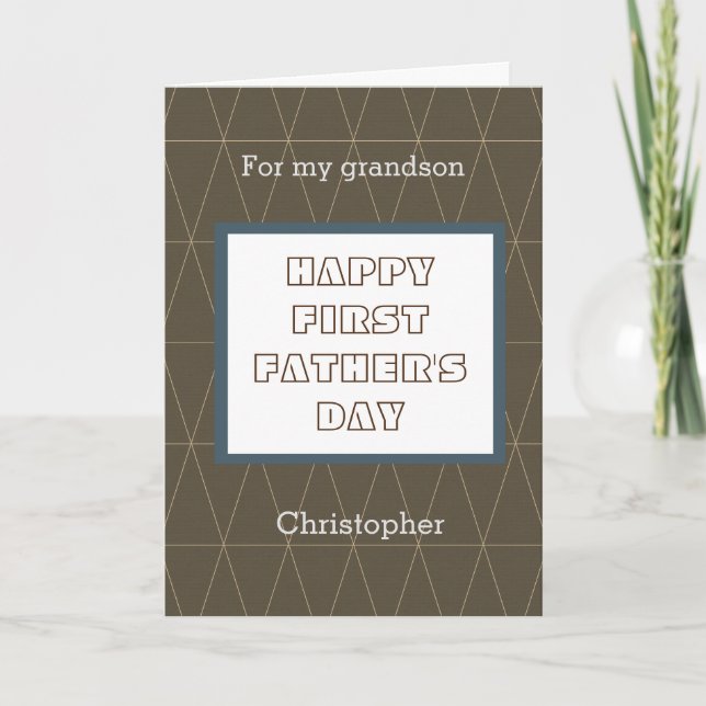 Tarjeta Nieto del Día del Primer Padre Feliz Azul y Marrón (Anverso)