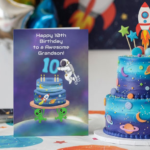 Tarjeta Nieto Feliz Cumpleaños 10 Astronauta con Estilo Ge