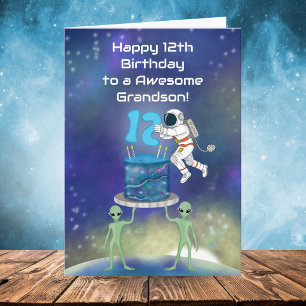 Tarjeta Nieto Feliz cumpleaños 12 Astronauta con Estilo 