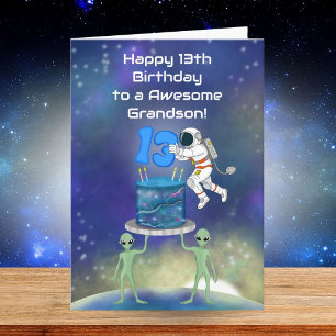 Tarjeta Nieto Feliz cumpleaños 13 Astronauta con Estilo 