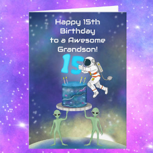 Tarjeta Nieto Feliz cumpleaños 15 Astronauta con Estilo 