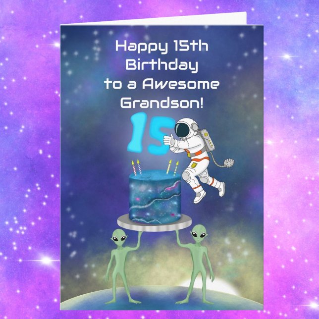 Tarjeta Nieto Feliz cumpleaños 15 Astronauta con Estilo  (Subido por el creador)