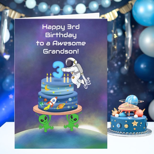 Tarjeta Nieto Feliz Cumpleaños 3 Astronauta con Estilo (Subido por el creador)
