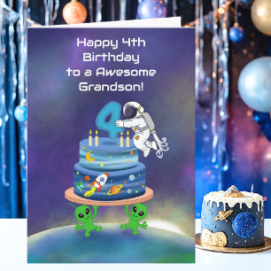 Tarjeta Nieto Feliz Cumpleaños 4 Astronauta con Estilo Gen