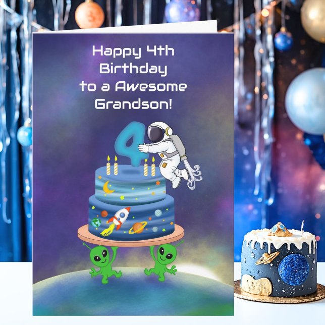 Tarjeta Nieto Feliz Cumpleaños 4 Astronauta con Estilo Gen (Subido por el creador)