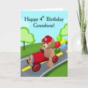 Tarjeta Nieto Feliz Cumpleaños 4 Teddy Bear Camión de Bomb