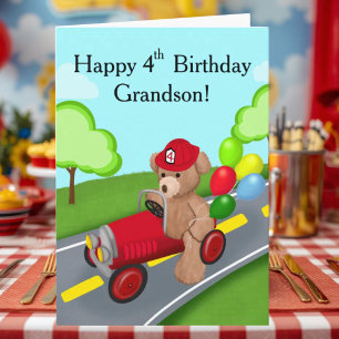 Tarjeta Nieto Feliz Cumpleaños 4 Teddy Bear Camión de Bomb