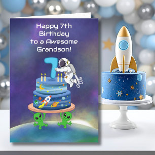 Tarjeta Nieto Feliz Cumpleaños 7 Astronauta con Estilo Gen