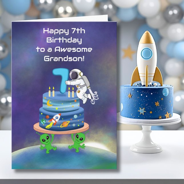 Tarjeta Nieto Feliz Cumpleaños 7 Astronauta con Estilo Gen (Subido por el creador)