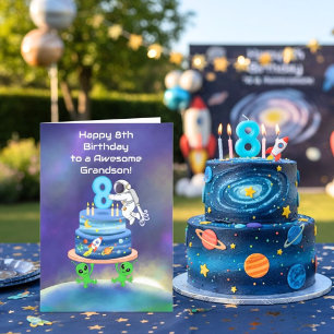 Tarjeta Nieto Feliz Cumpleaños 8 Astronauta con Estilo