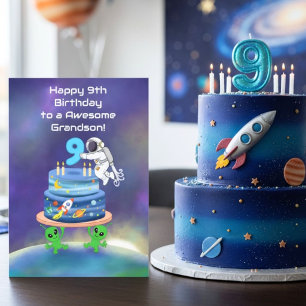 Tarjeta Nieto Feliz Cumpleaños 9 Astronauta con Estilo Gen